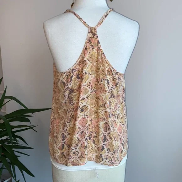 Anthropologie E By Eloise Medium Pink Orange Snake Print Tank 100% Silk - Picture 5 of 6